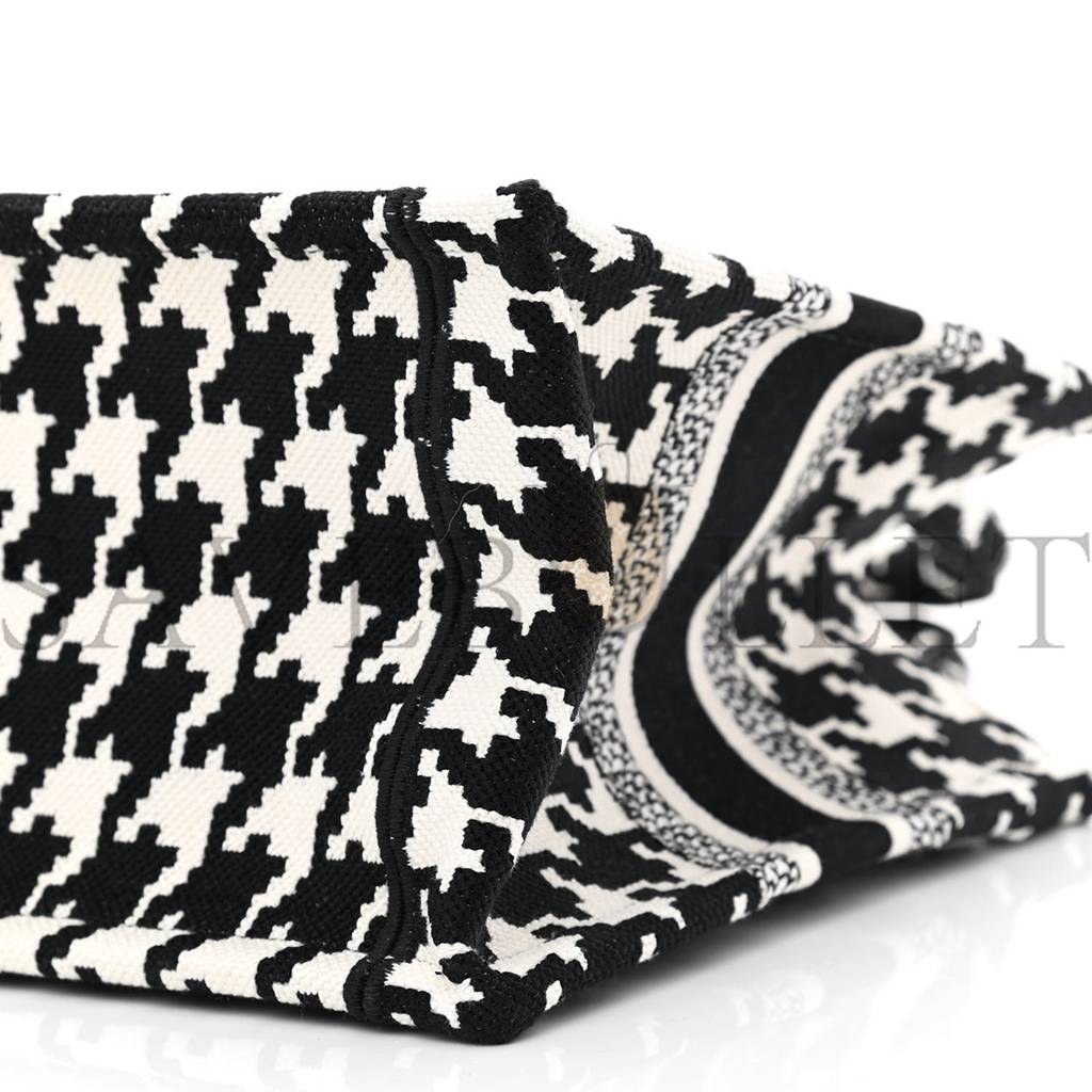 DIOR CANVAS HOUNDSTOOTH EMBROIDERED SMALL BOOK TOTE BLACK WHITE (27*22*11.4cm)