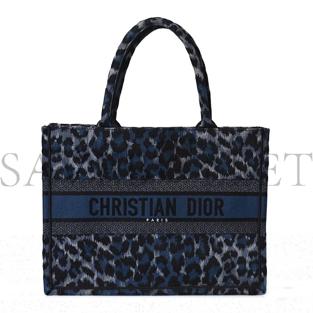 DIOR CANVAS MIZZA EMBROIDERED MEDIUM LEOPARD BOOK TOTE BLUE (36*26*15.9cm)