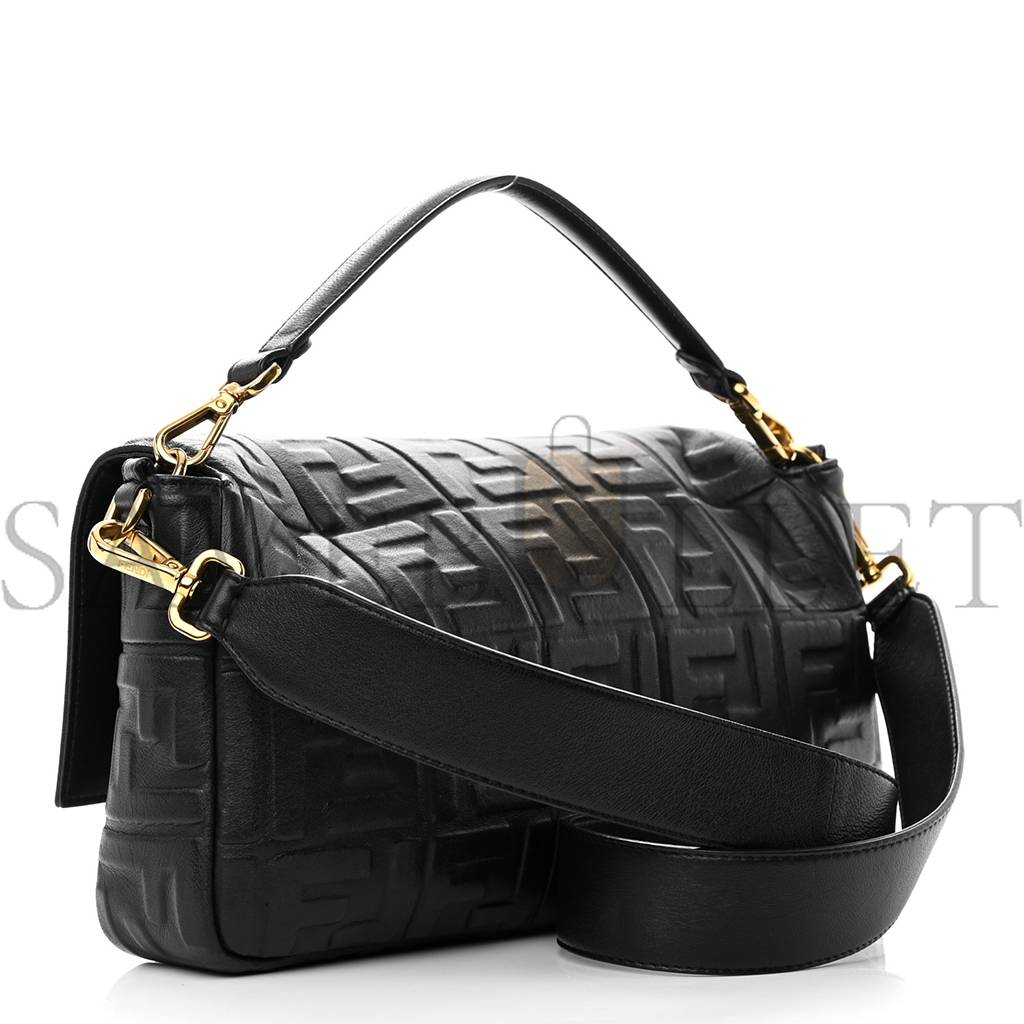 FENDI NAPPA FF 1974 EMBOSSED LARGE BAGUETTE BLACK (32*20*6cm)